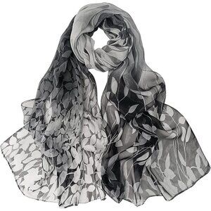Women's Black+white Fashion Lightweight Head Scarf Floral Print Chiffon Scarves